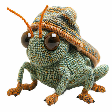 Knitted frog isolated on white background.の写真素材