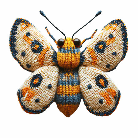 Knitted butterfly isolated on white background. Clipping path included.の写真素材