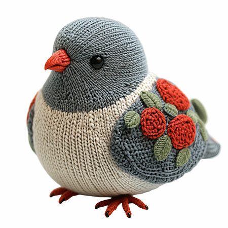 Handmade knitted bird isolated on white background with clipping path.の写真素材