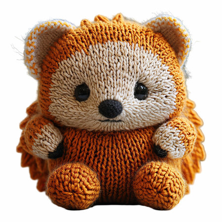 Knitted toy bear isolated on white background.の写真素材