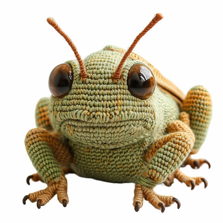Knitted frog isolated on white background. Clipping path included.の写真素材