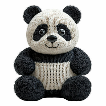 Knitted panda isolated on white background. 3d illustration.の写真素材