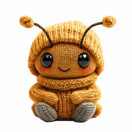 knitted toy bee isolated on a white background with clipping path.の写真素材