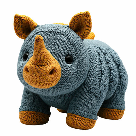 knitted rhinoceros isolated on white background. 3d renderの写真素材