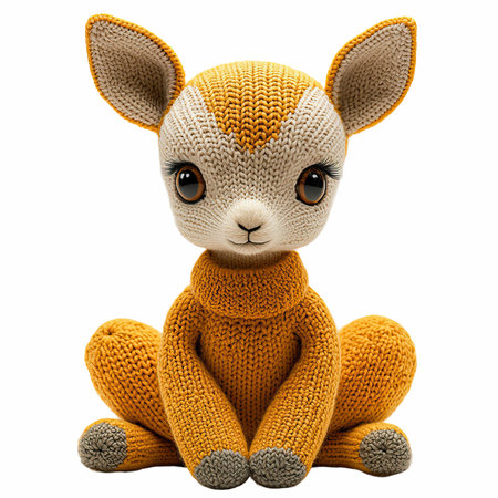 Knitted toy deer isolated on a white background.の写真素材