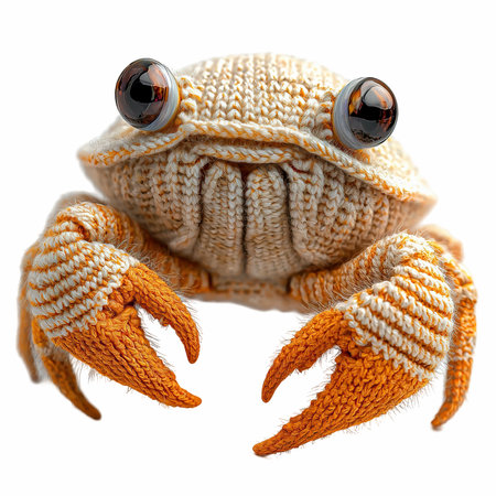 Knitted crab isolated on white background. Clipping path included.の写真素材