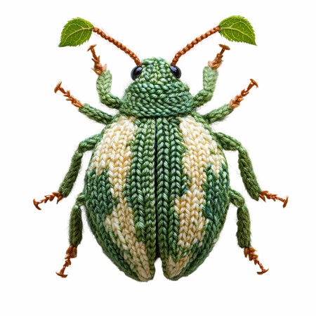 Handmade woolen beetle isolated on white background with clipping path.の写真素材