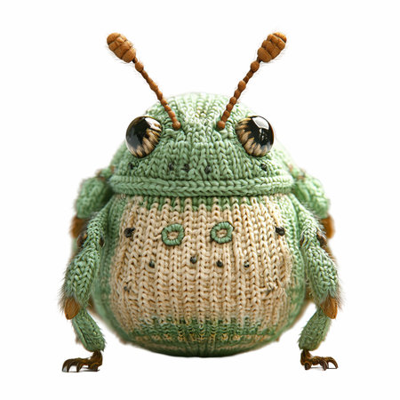 Knitted toy bug isolated on white background. Clipping path included.