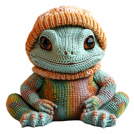 Knitted frog isolated on white background.の写真素材