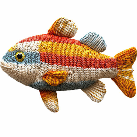 Knitted fish isolated on white background. Clipping path included.の写真素材
