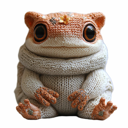 Frog in a knitted sweater isolated on a white background.