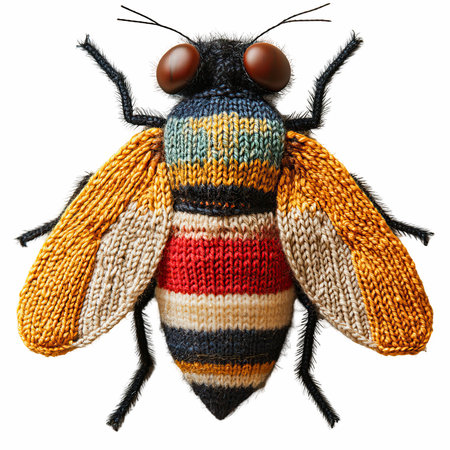 Colorful woolen bee isolated on white background. Clipping path included.の写真素材