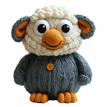 Knitted toy sheep isolated on white background. Clipping path included.の写真素材