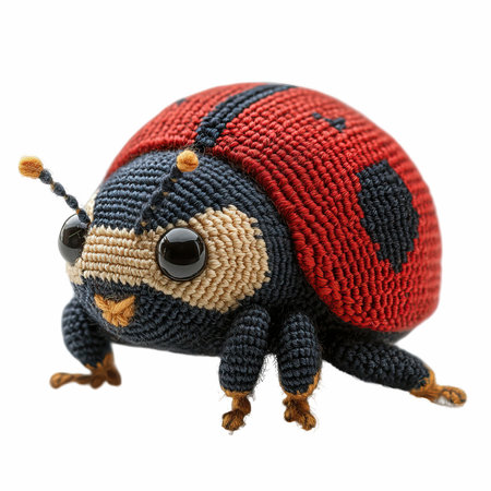 Cute handmade toy ladybug isolated on white background with clipping pathの写真素材