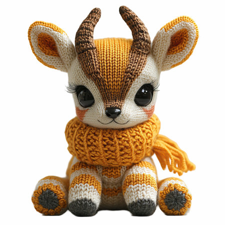 Knitted toy deer isolated on white background. Clipping path included.の写真素材