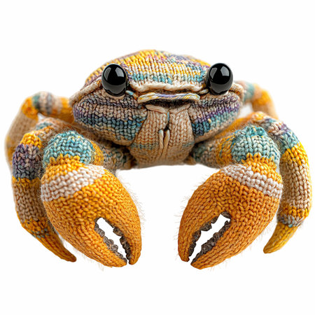 Handmade knitted crab isolated on white background. Clipping path included.の写真素材