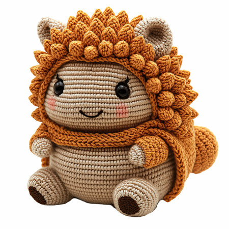 knitted baby bear toy isolated on white background with clipping path.の写真素材