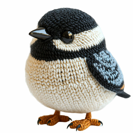 Handmade knitted penguin isolated on white background, clipping path includedの写真素材