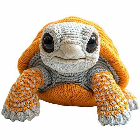 Handmade crochet turtle isolated on white background. Clipping path included.の写真素材