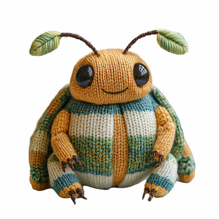 Knitted toy bee isolated on white background. Clipping path included.の写真素材