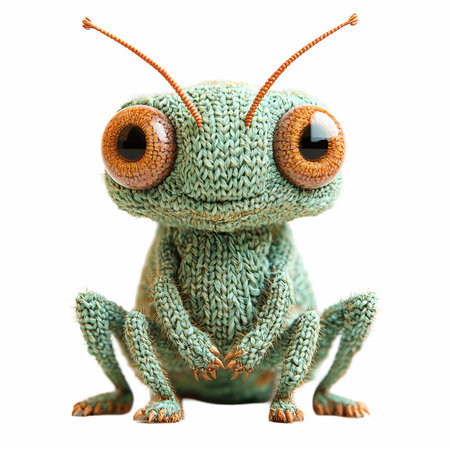 Knitted frog toy isolated on white background. 3d illustration.の写真素材