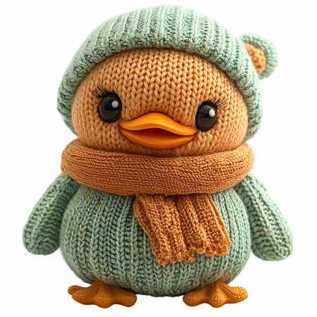 Cute knitted toy penguin isolated on a white background.の写真素材