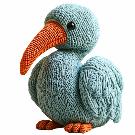 Knitted toy bird isolated on white background. Clipping path included.の写真素材