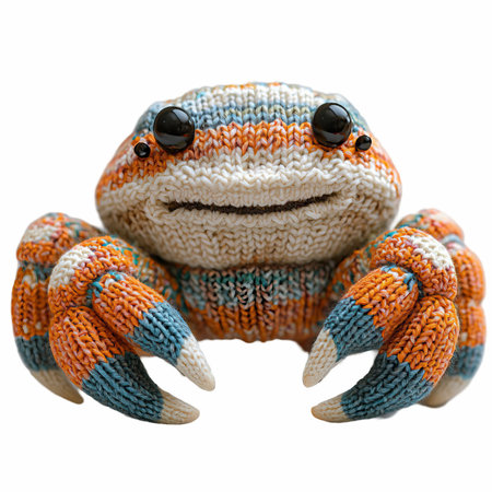 Knitted toy crab isolated on white background. Clipping path included.の写真素材