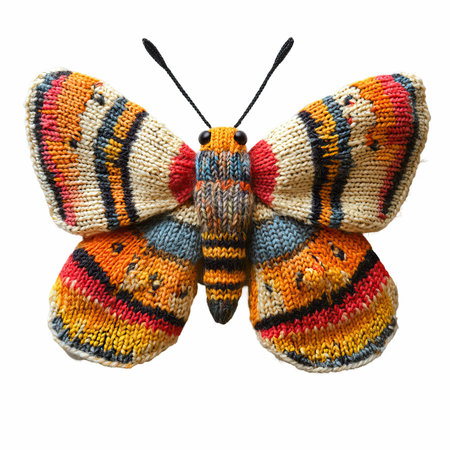 Handmade knitted butterfly isolated on white background with clipping path.の写真素材