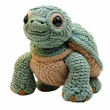 Cute crochet turtle toy isolated on white background with clipping path.の写真素材