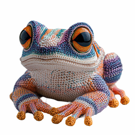 Knitted frog isolated on white background. Clipping path included.の写真素材