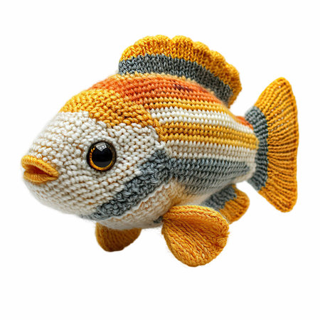 Knitted toy fish isolated on white background. Clipping path included.