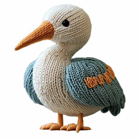 Knitted toy bird isolated on white background. Clipping Pathの写真素材