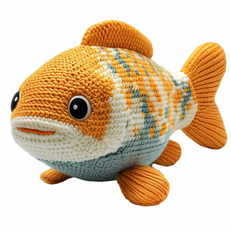 Knitted toy fish isolated on white background. Clipping path included.の写真素材