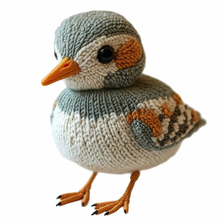 Cute knitted toy bird isolated on a white background.の写真素材