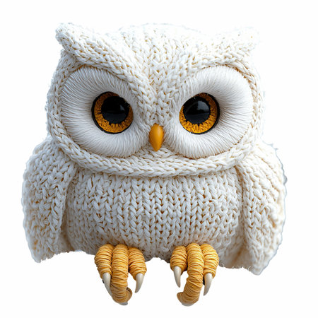 Knitted owl. Isolated on white background with clipping path.の写真素材