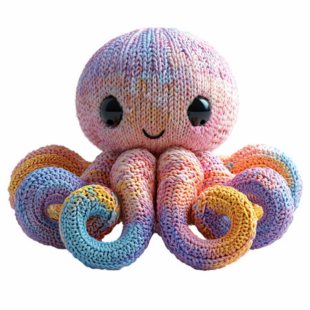 Handmade crochet octopus isolated on white background. Clipping path included.の写真素材