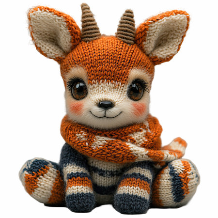 knitted toy deer on a white backgroundの写真素材
