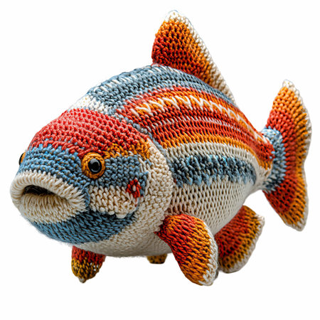 Knitted fish isolated on white background. Clipping path included.の写真素材