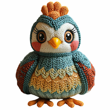 Handmade knitted toy owl isolated on white background. Knitted owl.の写真素材