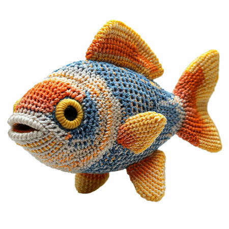 Fish made of wool isolated on white background. Clipping path included.の写真素材