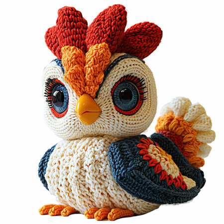 Knitted toy owl isolated on white background. Knitted owl.の写真素材