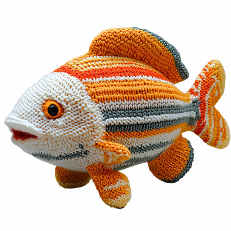 Knitted fish isolated on white background. Clipping path included.の写真素材