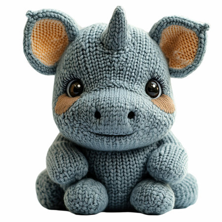 Knitted toy hippo isolated on white background.の写真素材