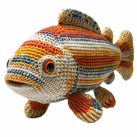 Knitted toy fish isolated on white background. Clipping path included.の写真素材