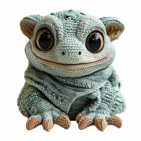 Cute crochet frog isolated on a white background with clipping path.
