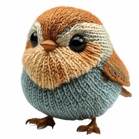 Knitted toy bird isolated on white background. 3d illustration.の写真素材