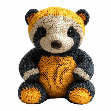Knitted toy panda isolated on white background. Clipping path included.の写真素材