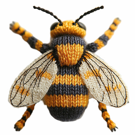 Knitted bee isolated on white background. Clipping path included.の写真素材