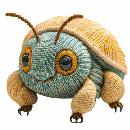 Knitted toy in the form of a beetle isolated on white backgroundの写真素材
